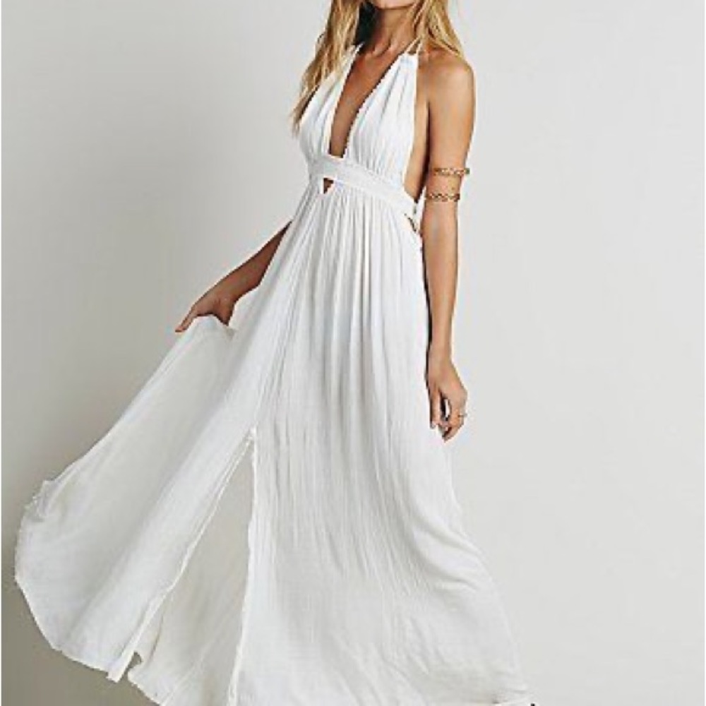 Free People White Look Into the Sun Halter Maxi Dress S